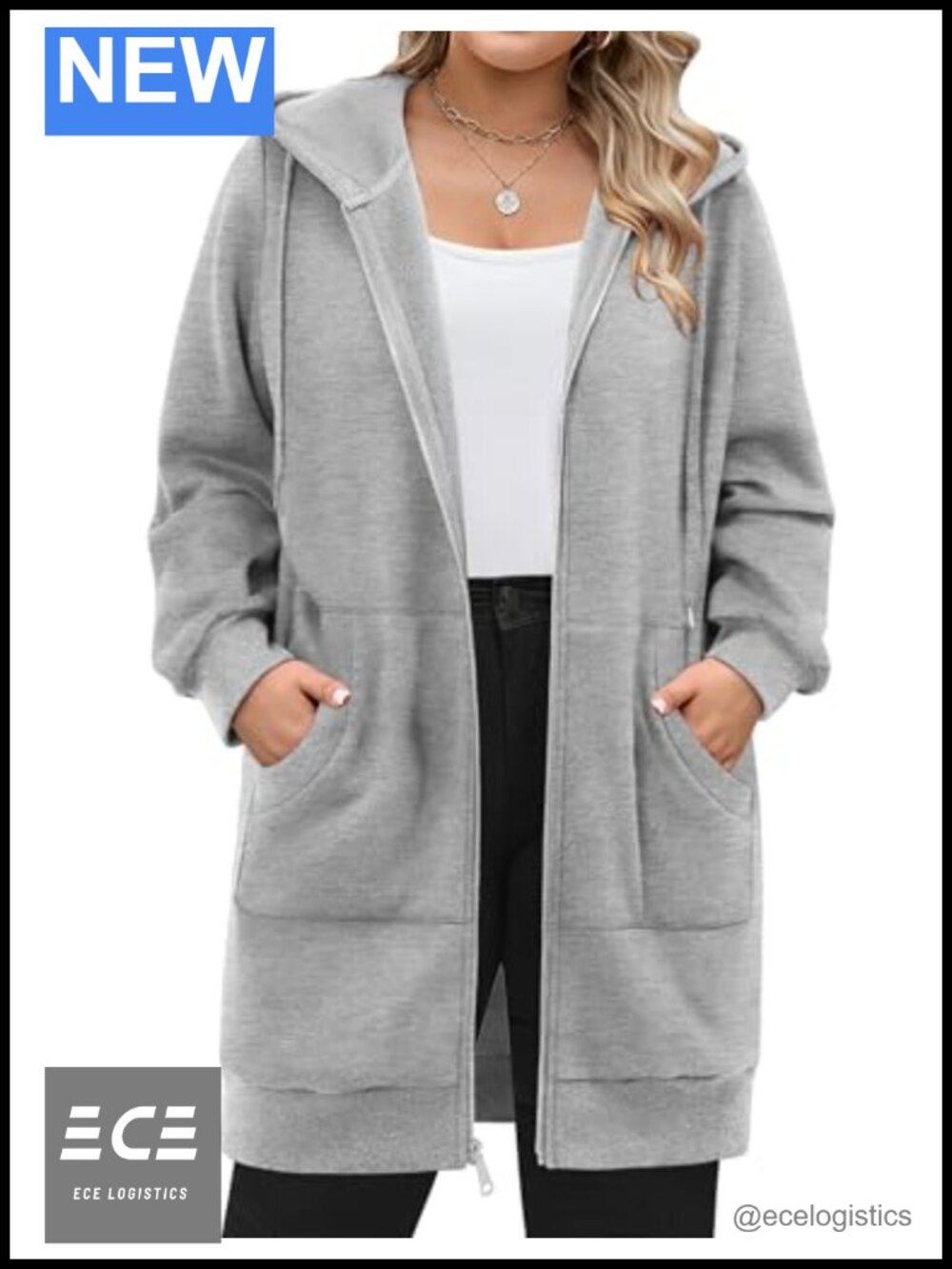 Plus Size Zip Up Fleece Hoodie Long Sleeve Sweatshirt With Pockets